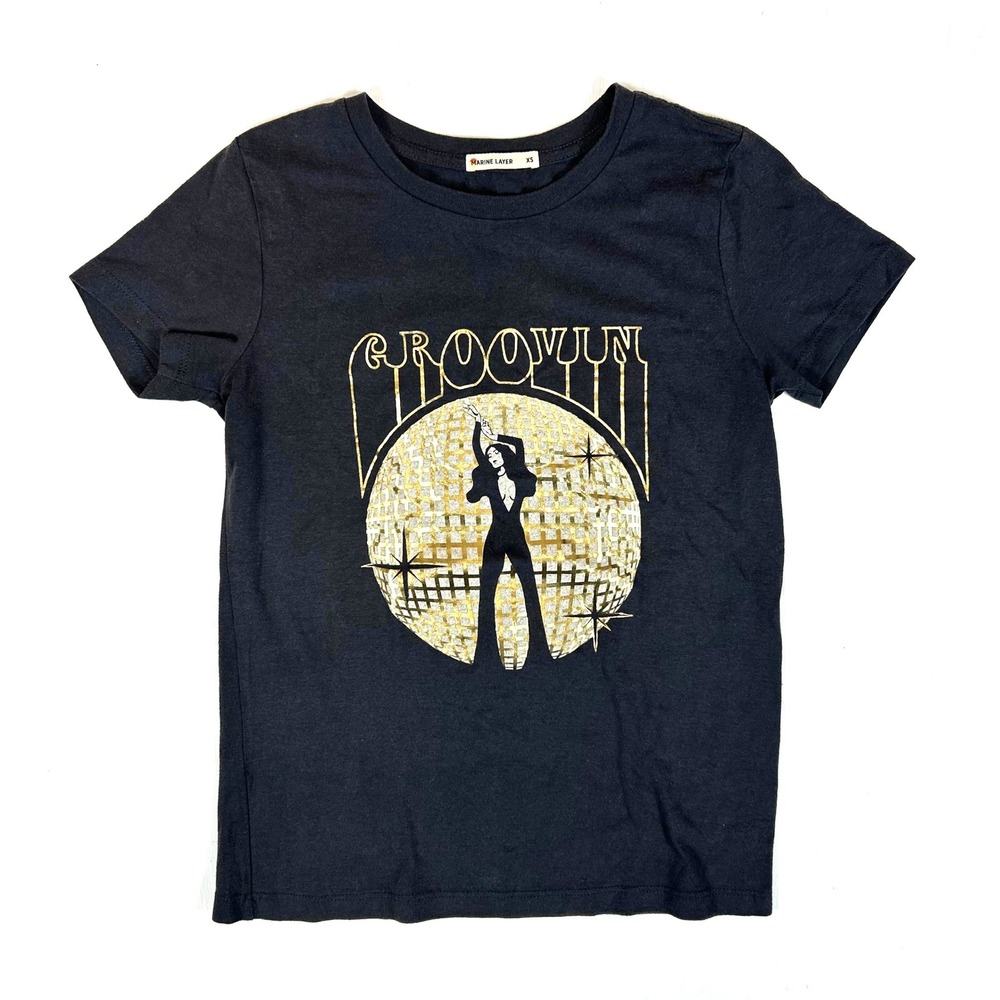 Marine Layer Black Gold Foil Groovin Disco Ball Graphic Tee XS Short Sleeve